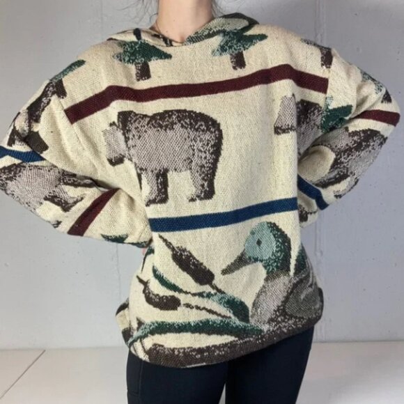 Vintage Rework Cabin Outdoor Hiking Tapestry Blanket Hooded Sweatshirt - Picture 4 of 10